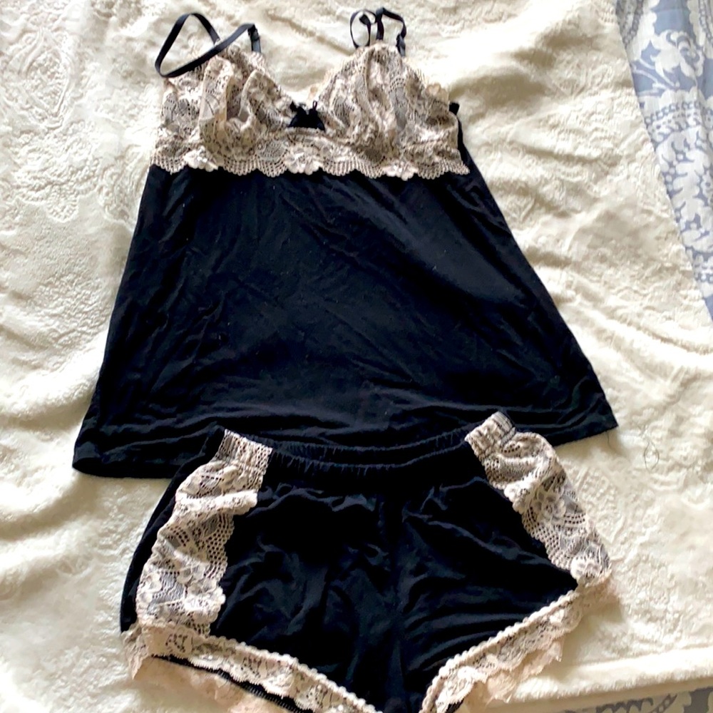 Adore Me black lace cami and short set